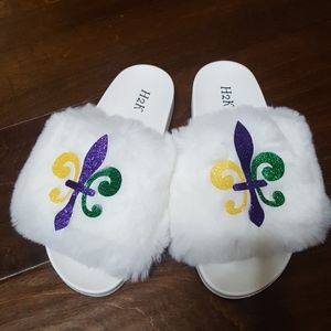 Mardi gras Fuzzy slippers
